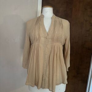 Poetry Womens Tan Blouse Sz Large Lagenlook Minimalist Capsule